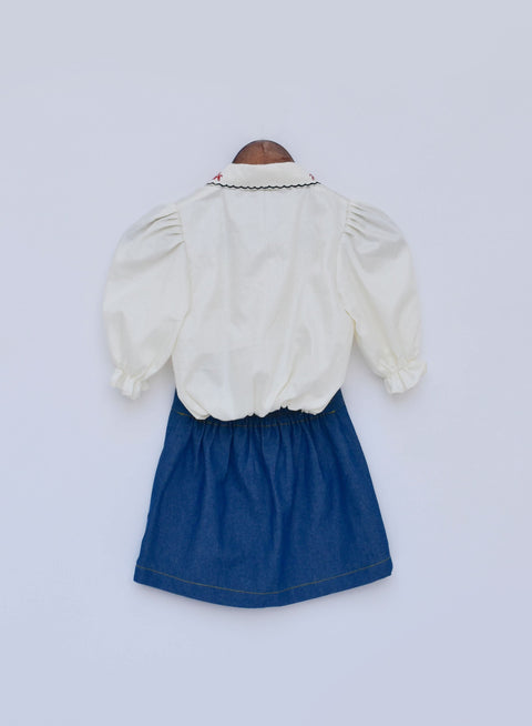 Pre Order: Off-White Top with Denim Skirt