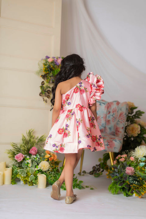 Pre-Order: Peach Rose One Shoulder Dress