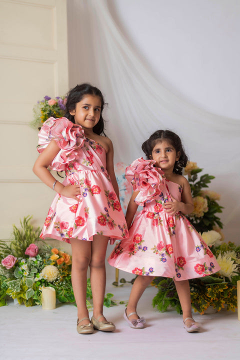 Pre-Order: Peach Rose One Shoulder Dress