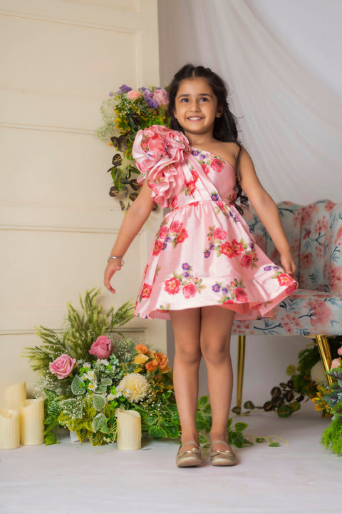 Pre-Order: Peach Rose One Shoulder Dress