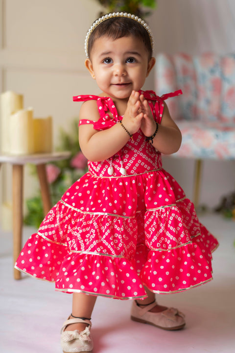 Pre-Order: Pink Bandhej Dress