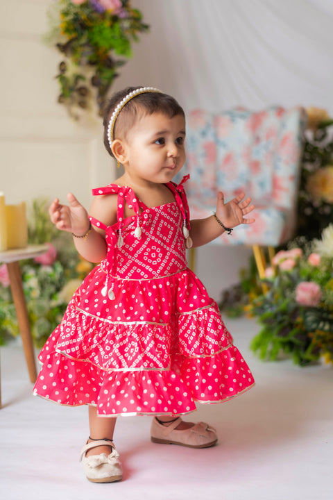 Pre-Order: Pink Bandhej Dress