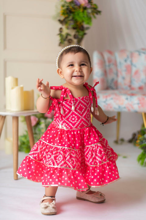Pre-Order: Pink Bandhej Dress
