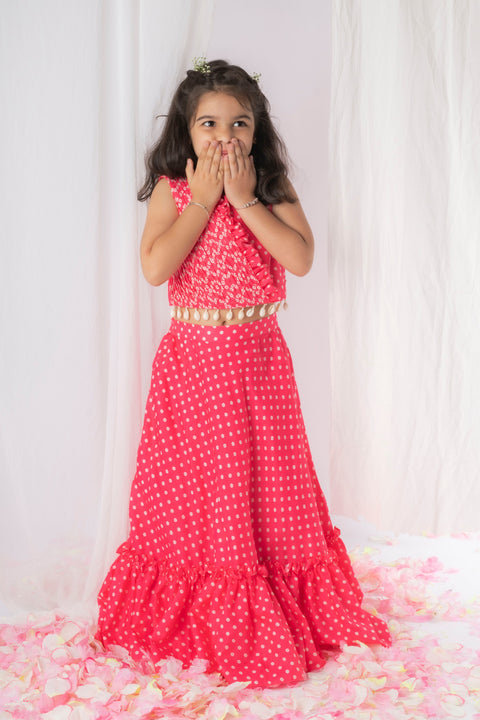 Pre-Order: Pink Bandhej Ghaghra Set