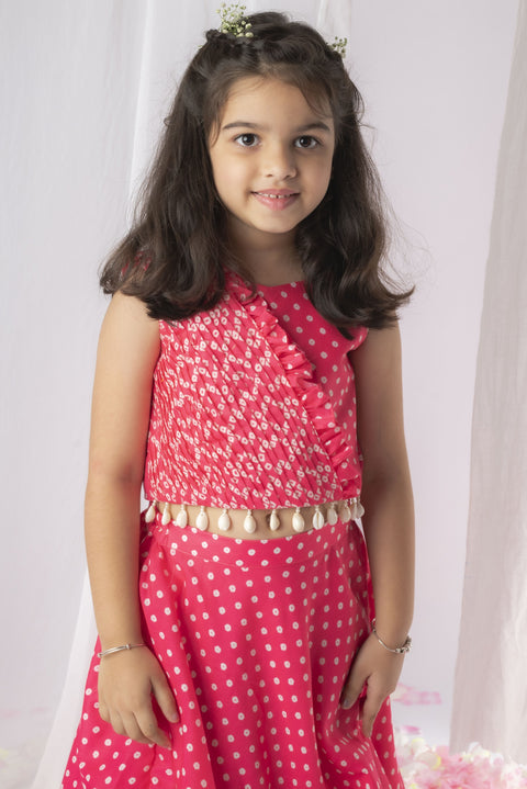 Pre-Order: Pink Bandhej Ghaghra Set