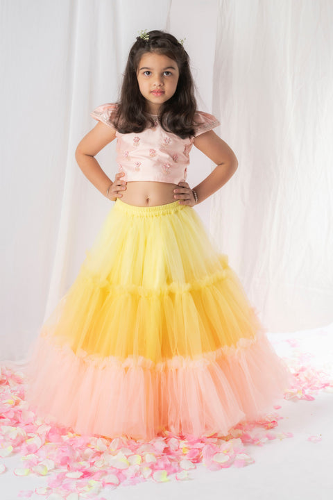 Pre-Order: 3D Flower Blouse and Ghaghra Set