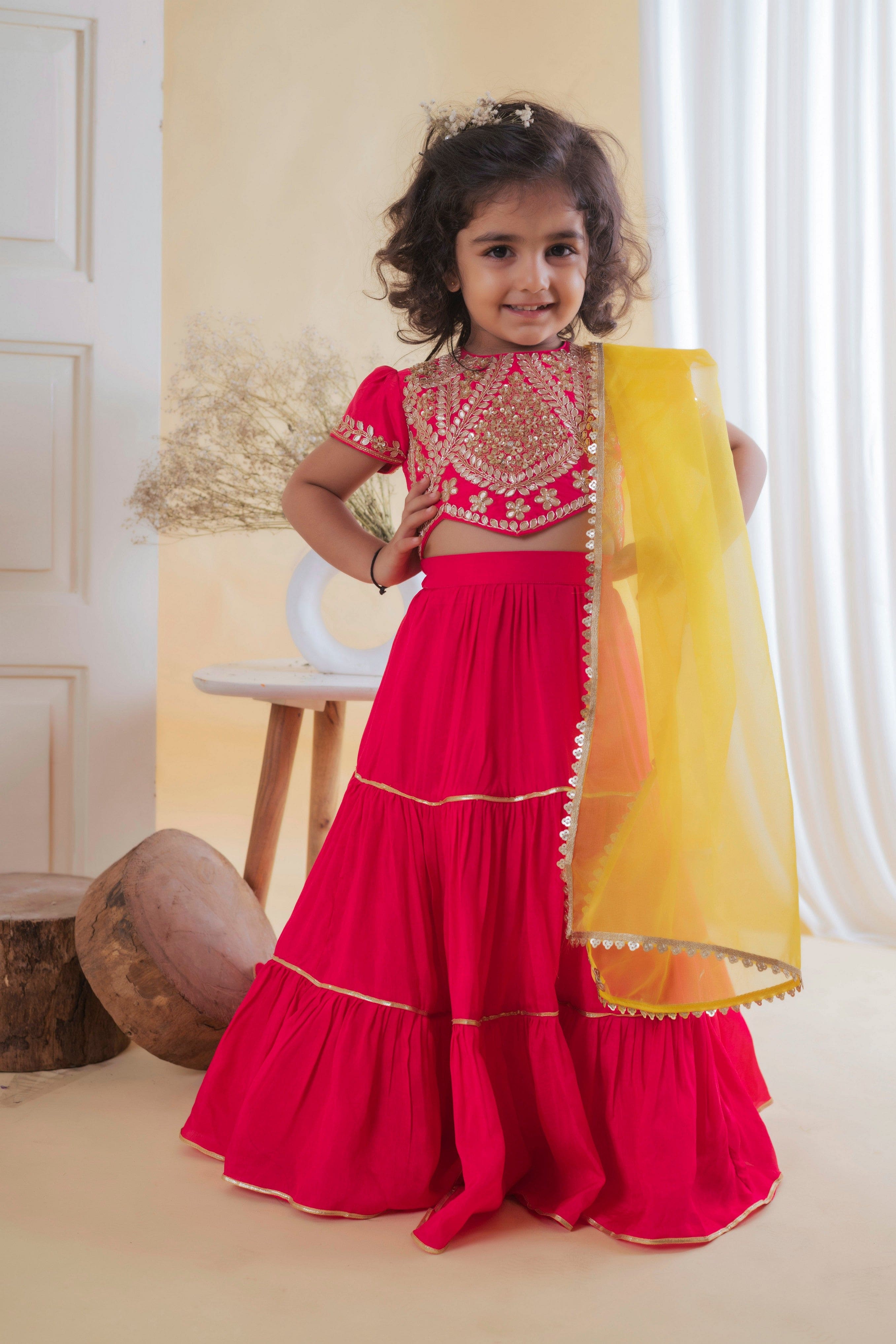 Pre-Order: Pink Heavy Gota Embroidered Ghagra Set– Peonyy Kids