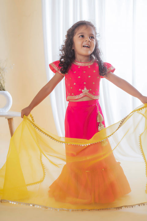 Pre-Order: Pink Butta Embroidered Ghagra Set