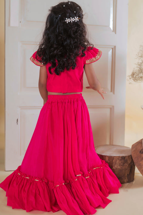 Pre-Order: Pink Butta Embroidered Ghagra Set