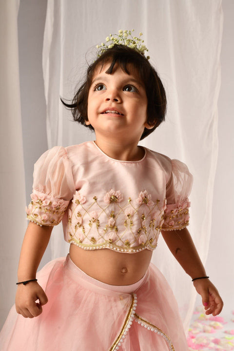 Pre-Order: Pink 3D flower Ghaghra Set