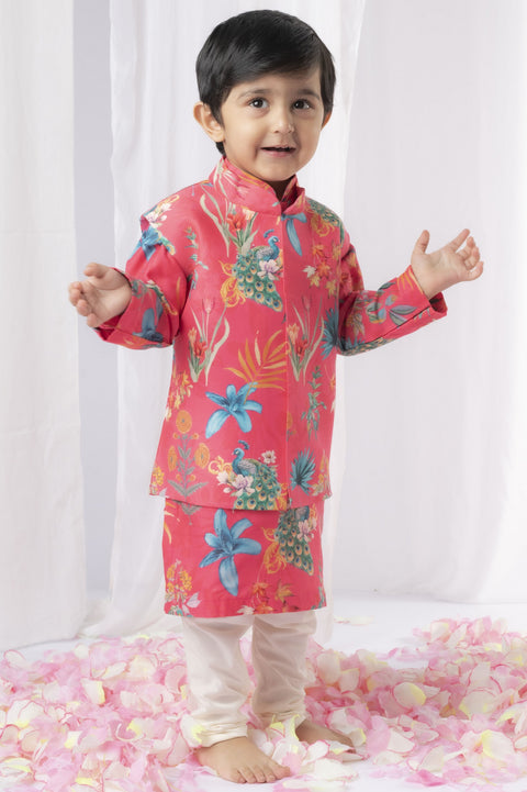 Pre-Order: Peacock Kurta Nehru Jacket Set