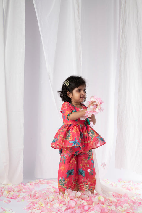 Pre-Order: Floral Peacock Printed Peplum set