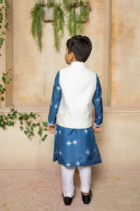 Pre-Order: Blue Shibori Kurta with White Bandi and Pant