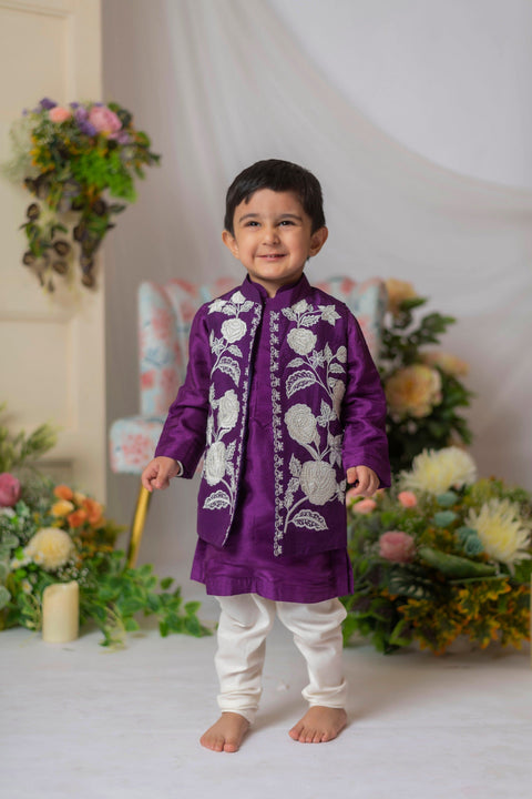 Pre-Order: Purple and White Nehru with Kurta Set