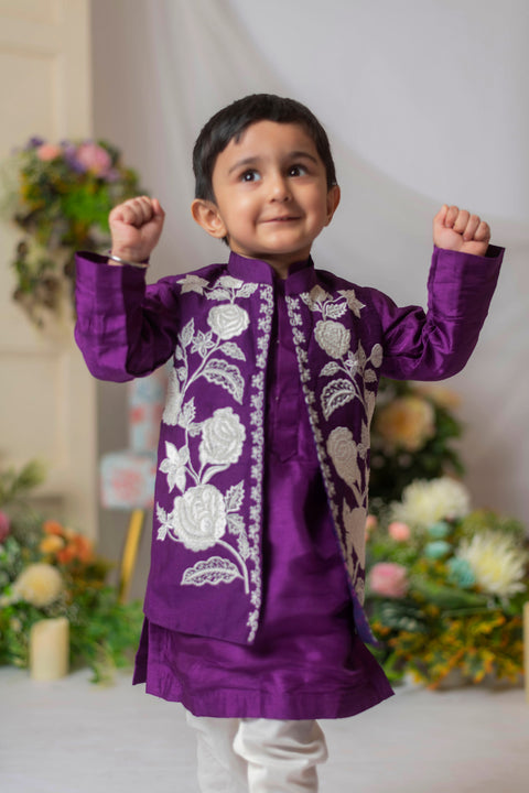 Pre-Order: Purple and White Nehru with Kurta Set