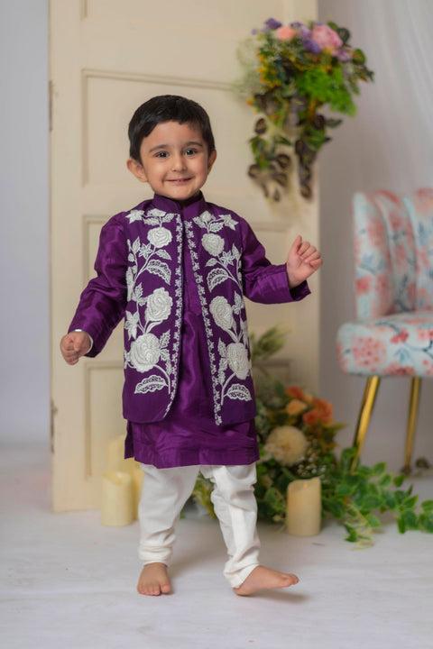 Pre-Order: Purple and White Nehru with Kurta Set