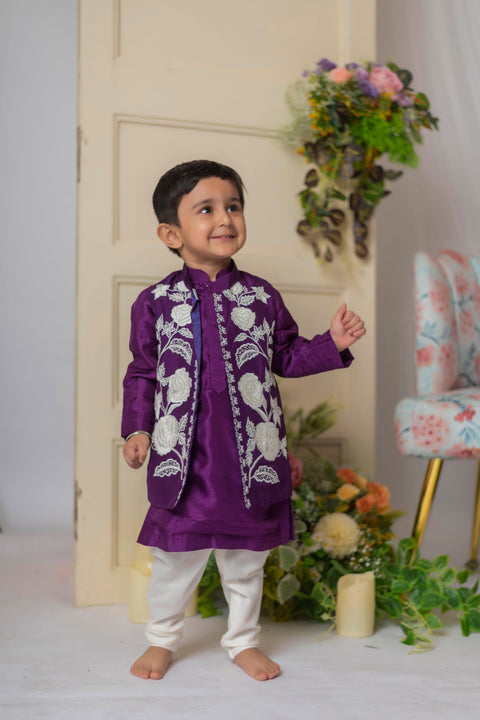 Pre-Order: Purple and White Nehru with Kurta Set