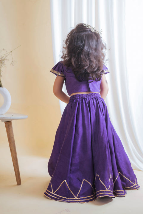 Pre-Order: Purple Gota Embroidered Blouse with Ghagra Set