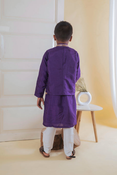Pre-Order: Purple Butta Embroidered Nehru and Kurta Set