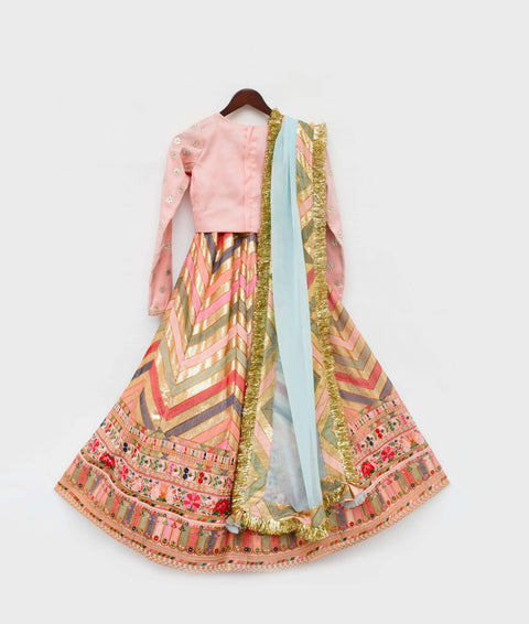 Pre-Order: Peach Flower Boti choli with Embroidery Lehenga Dupatta