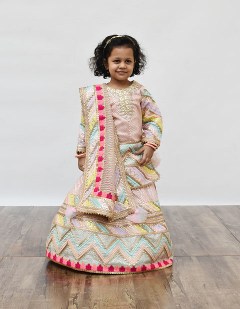 Pre-Order: Peach Gotta Kurti Lehenga with Dupatta