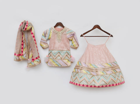 Pre-Order: Peach Gotta Kurti Lehenga with Dupatta