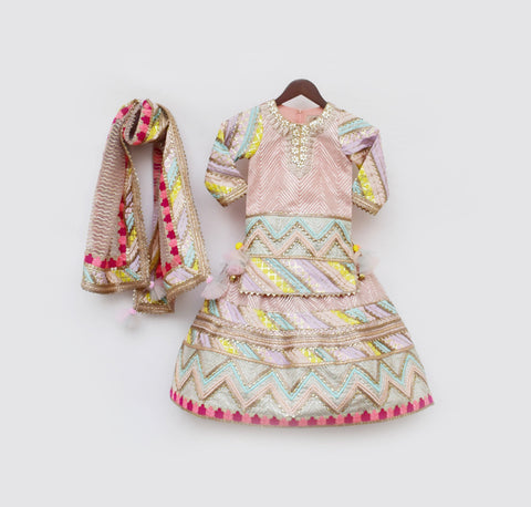 Pre-Order: Peach Gotta Kurti Lehenga with Dupatta