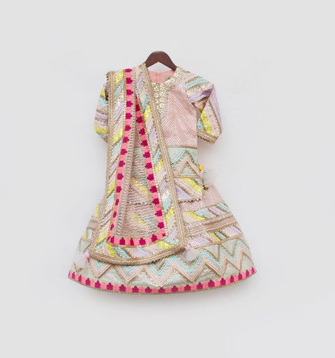 Pre-Order: Peach Gotta Kurti Lehenga with Dupatta