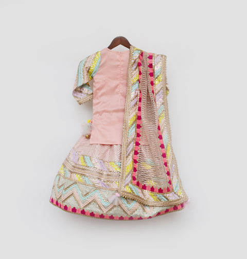 Pre-Order: Peach Gotta Kurti Lehenga with Dupatta