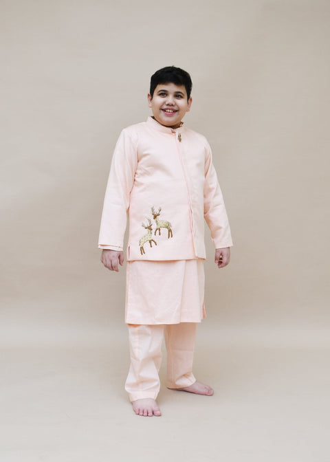 Pre-Order: Peach Jacket with Kurta and Pant