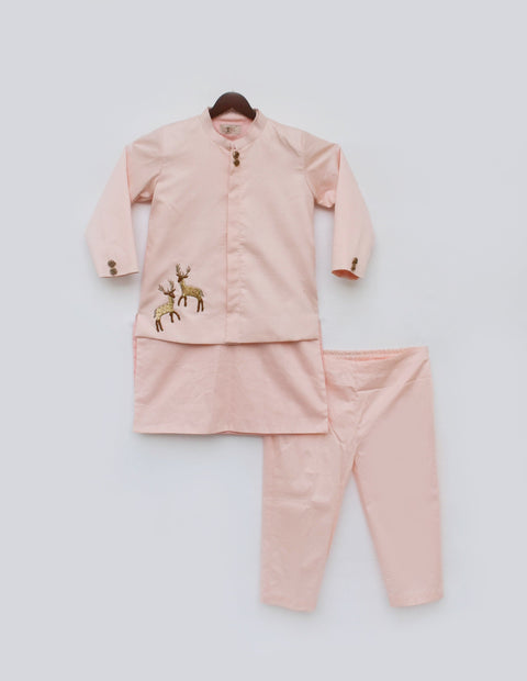 Pre-Order: Peach Jacket with Kurta and Pant