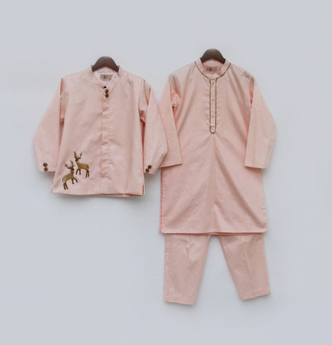 Pre-Order: Peach Jacket with Kurta and Pant