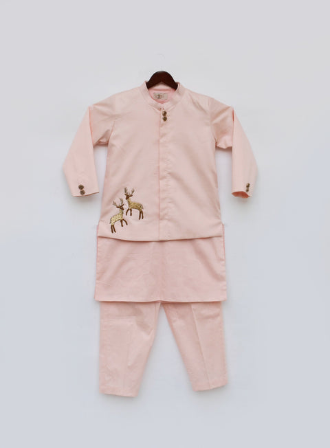 Pre-Order: Peach Jacket with Kurta and Pant