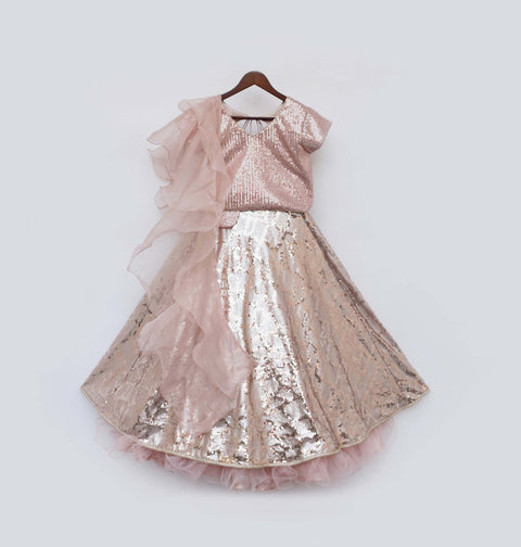 Pre-Order: Peach Sequins Choli and Lehenga Set
