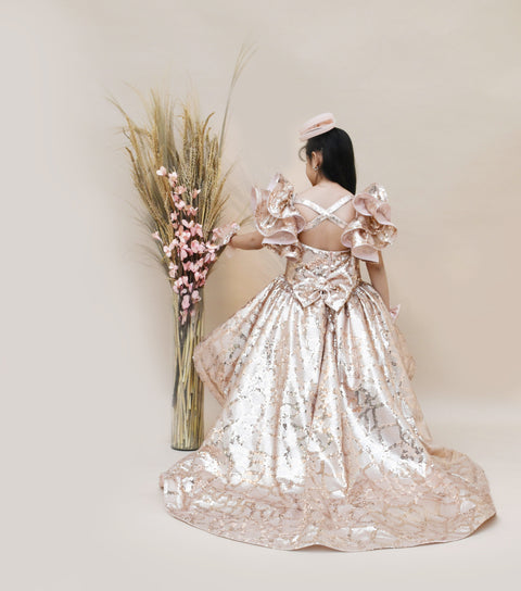 Pre-Order: Peach Sequins High Low Dress