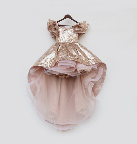 Pre-Order: Peach Sequins High Low Dress