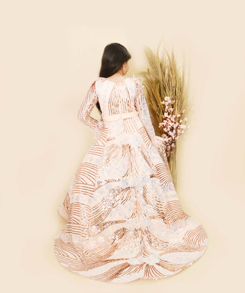 Pre-Order: Peach Sequins High Low Gown