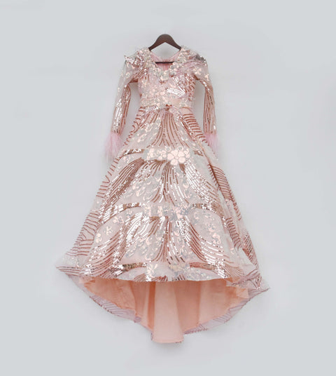 Pre-Order: Peach Sequins High Low Gown