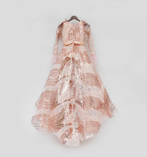 Pre-Order: Peach Sequins High Low Gown