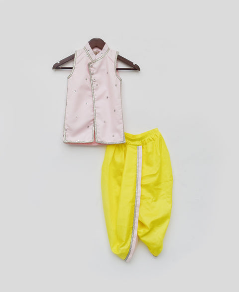 Pre Order: Pink Jacket with Yellow Dhoti