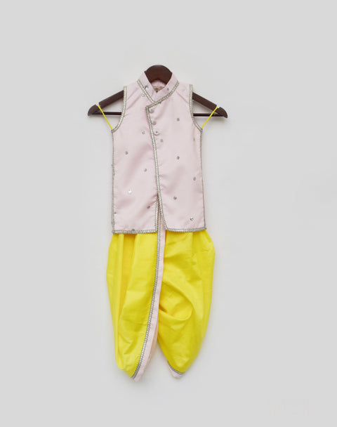 Pre Order: Pink Jacket with Yellow Dhoti