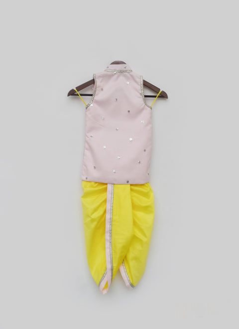 Pre Order: Pink Jacket with Yellow Dhoti