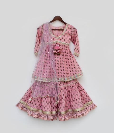 Pre Order: Pink Printed Kurti Sharara Set