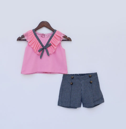 Pre Order: Pink Top with Black Checks Shorts