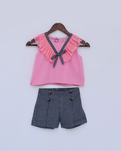 Pre Order: Pink Top with Black Checks Shorts