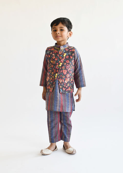 Pre Order: Printed Nehru jacket with Kurta and Pant