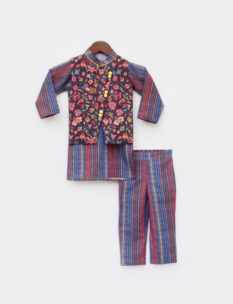 Pre Order: Printed Nehru jacket with Kurta and Pant