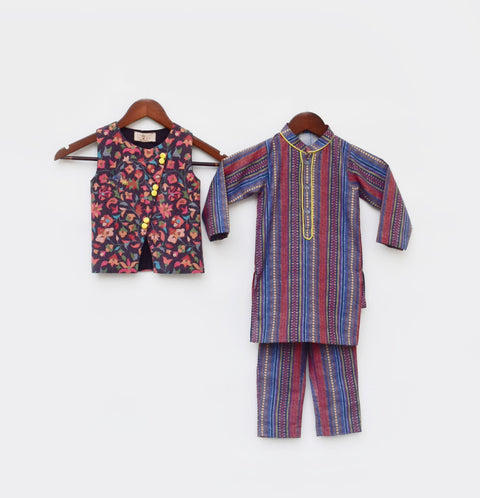Pre Order: Printed Nehru jacket with Kurta and Pant