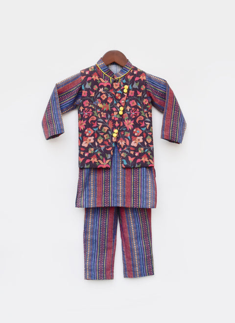 Pre Order: Printed Nehru jacket with Kurta and Pant