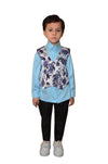 Pre-Order: Printed Waist Coat with Blue Shirt and Black Pant